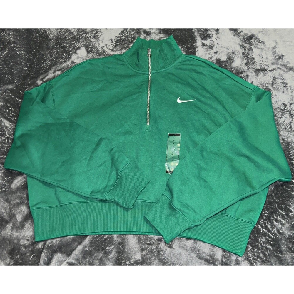 LARGE Nike Sportswear Phoenix Fleece Women's 1/2-Zip Cropped Sweatshirt Green